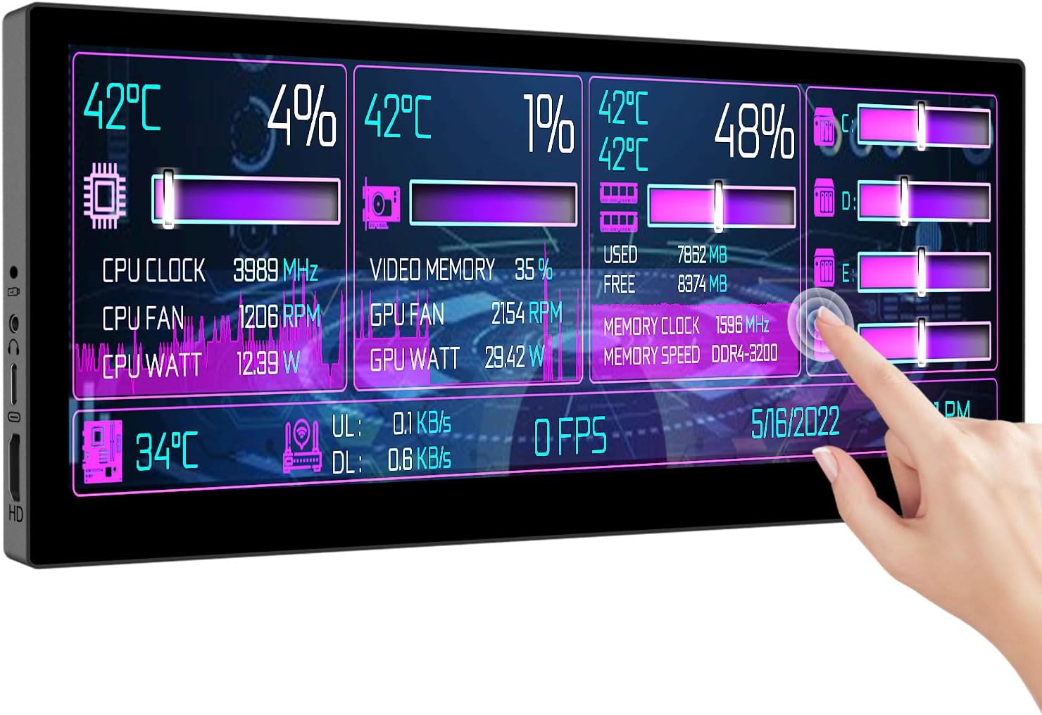 Pc Gaming On Mobile - 10.3inch Small Touchscreen Monitor 60hz with